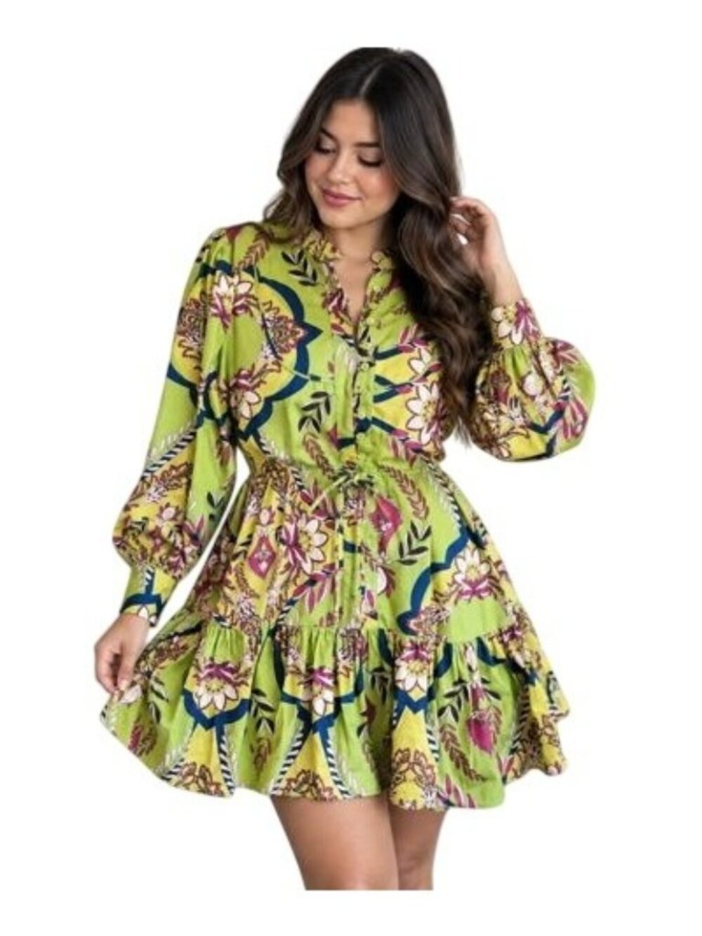 BCBG Multicolor Floral Print Button-Down Tiered Mini Dress Size 8 NWT TAG $199